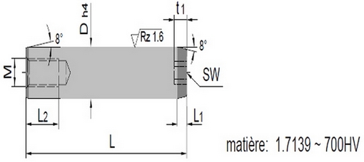 Colonne de guidage lisse avec taraudage